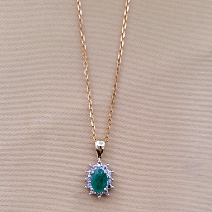 0.47ct Emerald & Diamond Pendant Necklace 9ct Yellow Gold from Ace Jewellery, Leeds