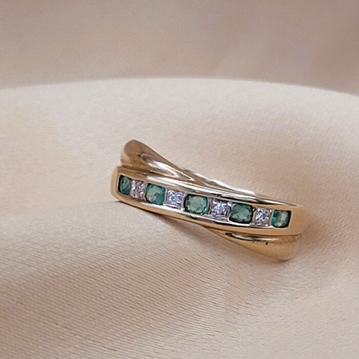0.32ct Emerald & Diamond Half Eternity Ring 9ct Yellow Gold from Ace Jewellery, Leeds