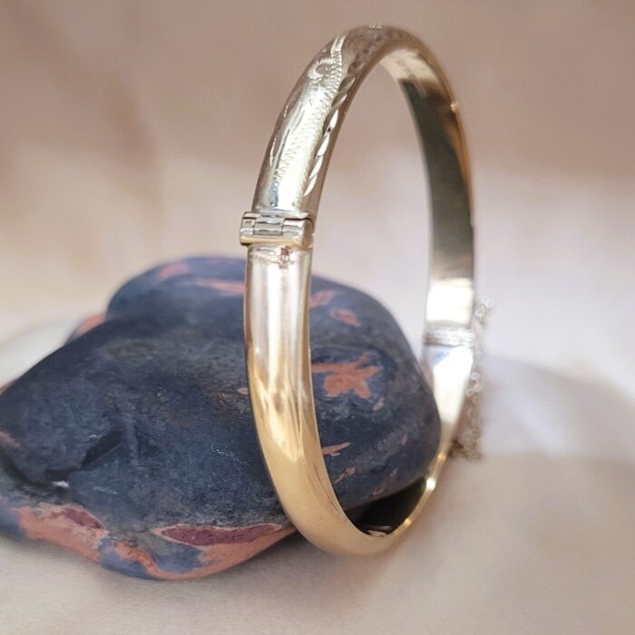 9ct Yellow Gold Half-Engraved Bangle from Ace Jewellery, Leeds