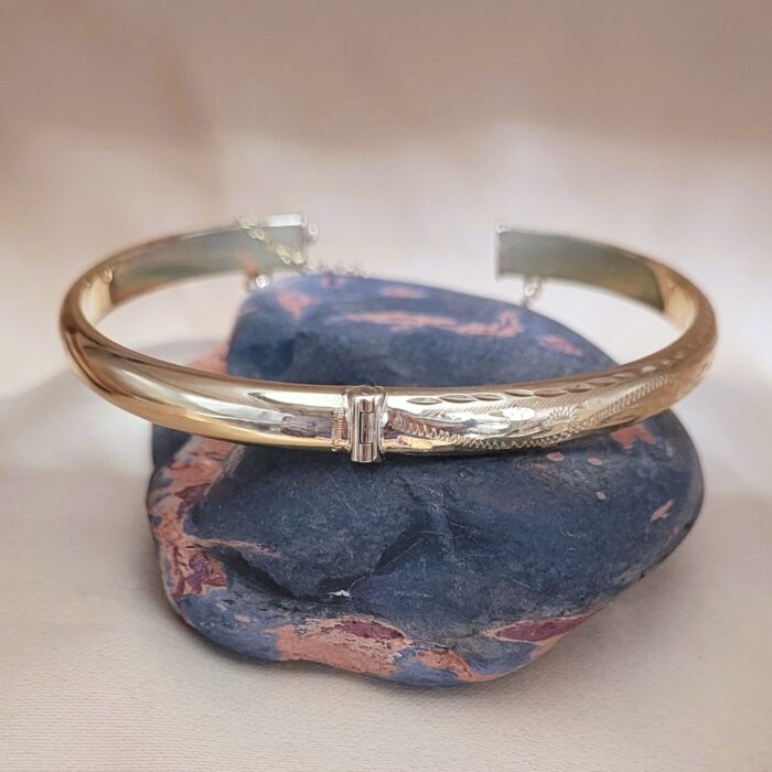 9ct Yellow Gold Half-Engraved Bangle from Ace Jewellery, Leeds