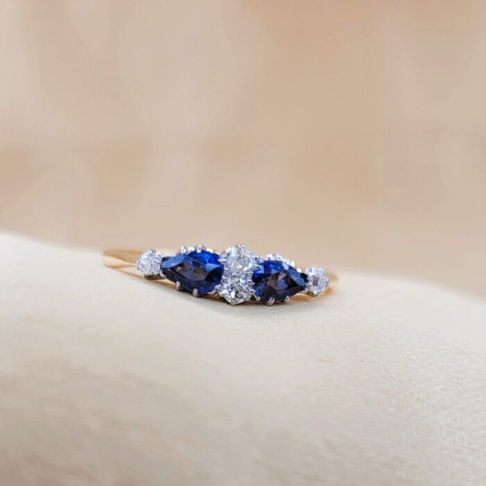 Antique 0.76ct Sapphire & Old-Cut Diamond Ring 18ct Yellow Gold from Ace Jewellery, Leeds
