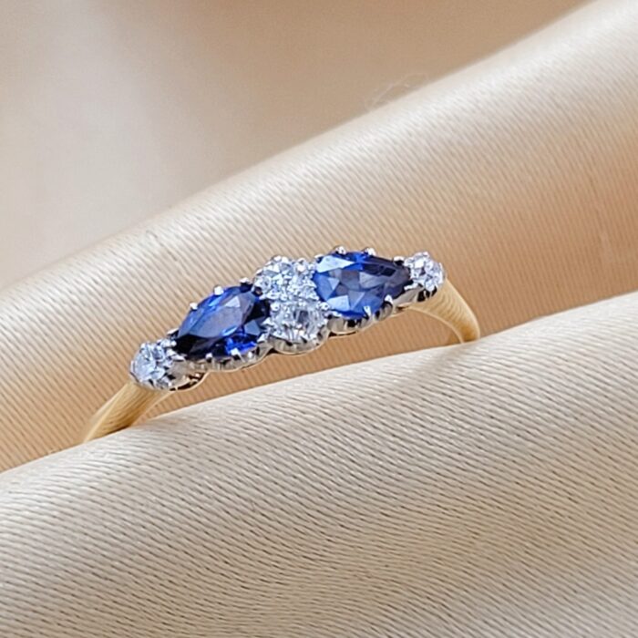 Antique 0.76ct Sapphire & Old-Cut Diamond Ring 18ct Yellow Gold from Ace Jewellery, Leeds