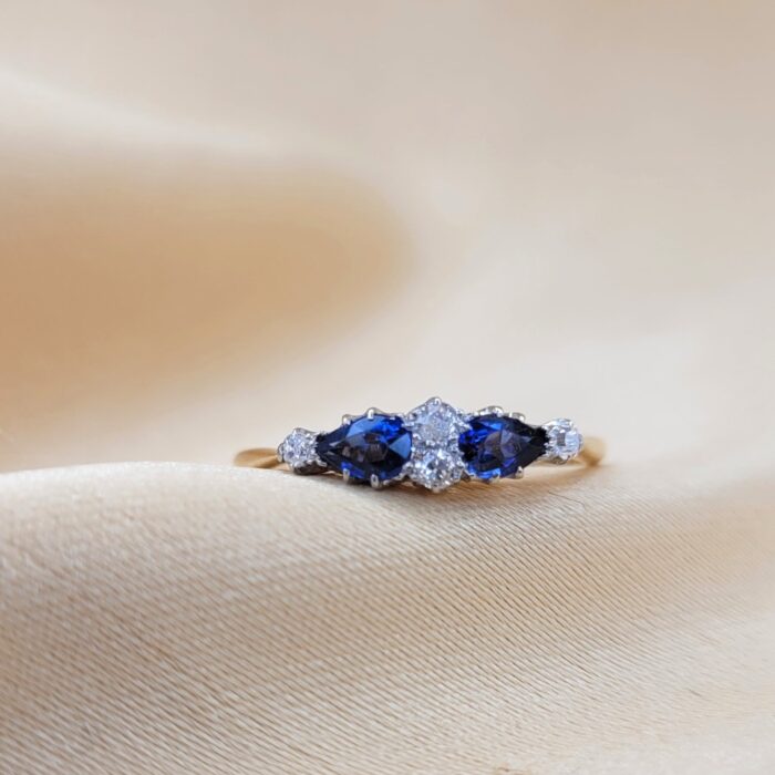 Antique 0.76ct Sapphire & Old-Cut Diamond Ring 18ct Yellow Gold from Ace Jewellery, Leeds