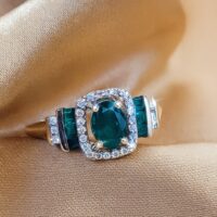 1.20ct Emerald & Diamond Cocktail Ring 10ct Yellow Gold from Ace Jewellery, Leeds