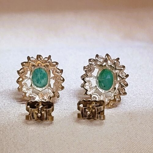 1.76ct Emerald & Diamond Cluster Earrings 14ct Yellow Gold from Ace Jewellery, Leeds