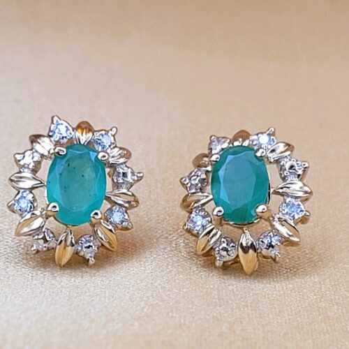 1.76ct Emerald & Diamond Cluster Earrings 14ct Yellow Gold from Ace Jewellery, Leeds