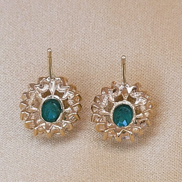 1.76ct Emerald & Diamond Cluster Earrings 14ct Yellow Gold from Ace Jewellery, Leeds
