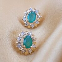 1.76ct Emerald & Diamond Cluster Earrings 14ct Yellow Gold from Ace Jewellery, Leeds