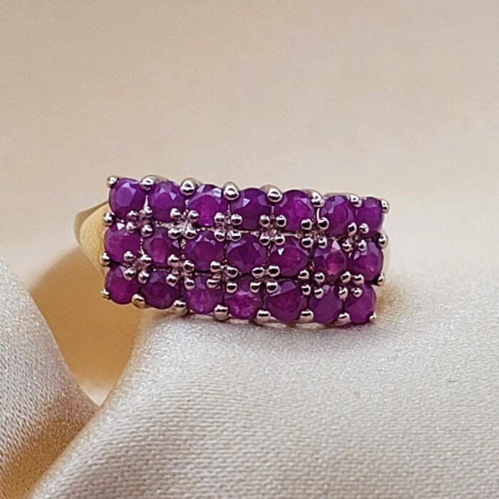 0.75ct Three-Row Ruby Ring 9ct Yellow Gold from Ace Jewellery, Leeds