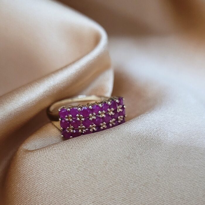 0.75ct Three-Row Ruby Ring 9ct Yellow Gold from Ace Jewellery, Leeds