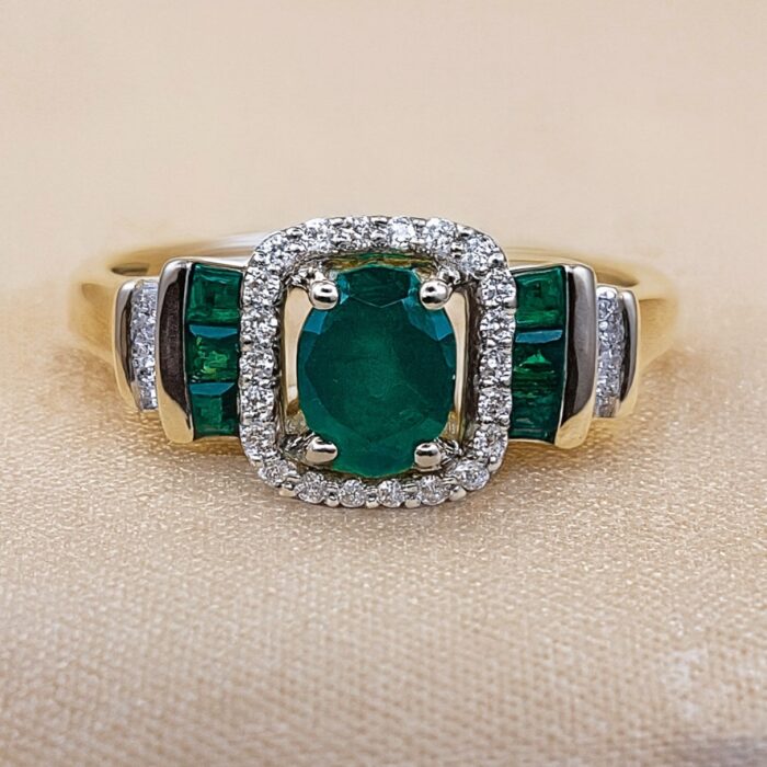 1.20ct Emerald & Diamond Cocktail Ring 10ct Yellow Gold from Ace Jewellery, Leeds