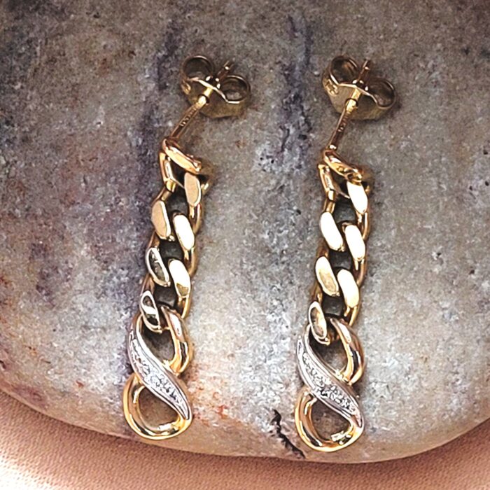 0.02ct Diamond-Set Curb Link Drop Earrings 9ct Yellow Gold from Ace Jewellery, Leeds