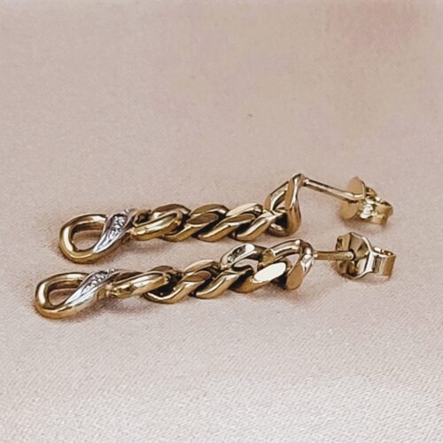 0.02ct Diamond-Set Curb Link Drop Earrings 9ct Yellow Gold from Ace Jewellery, Leeds