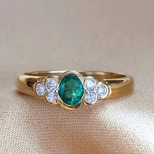 0.55ct Emerald & Diamond Collet-Set Ring 18ct Yellow Gold from Ace Jewellery, Leeds