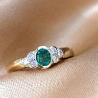 0.55ct Emerald & Diamond Collet-Set Ring 18ct Yellow Gold from Ace Jewellery, Leeds