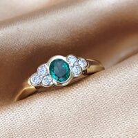 0.55ct Emerald & Diamond Collet-Set Ring 18ct Yellow Gold from Ace Jewellery, Leeds