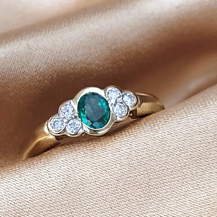 0.55ct Emerald & Diamond Collet-Set Ring 18ct Yellow Gold from Ace Jewellery, Leeds