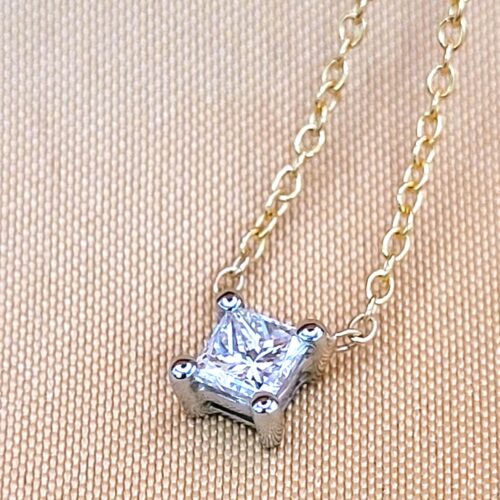 0.42ct Princess-Cut Platinum-Set Diamond Pendant Necklace 9ct Yellow Gold from Ace Jewellery, Leeds