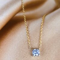 0.42ct Round Platinum-Set Diamond Pendant Necklace 9ct Yellow Gold from Ace Jewellery, Leeds
