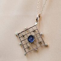 1.16ct Sapphire, Demantoid Garnet & Pearl Pendant Necklace 15ct Yellow Gold from Ace Jewellery, Leeds