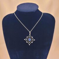 1.16ct Sapphire, Demantoid Garnet & Pearl Pendant Necklace 15ct Yellow Gold from Ace Jewellery, Leeds