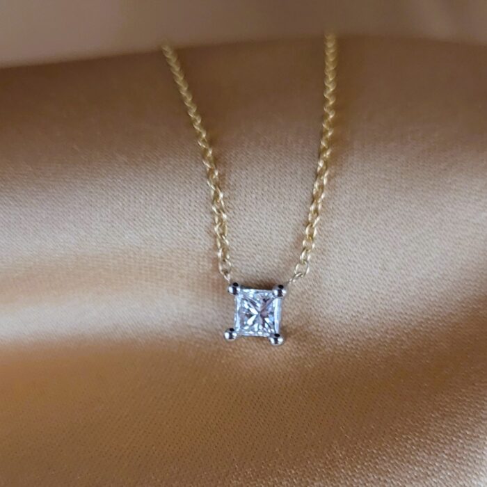 0.42ct Princess-Cut Platinum-Set Diamond Pendant Necklace 9ct Yellow Gold from Ace Jewellery, Leeds