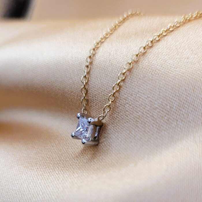 0.42ct Princess-Cut Platinum-Set Diamond Pendant Necklace 9ct Yellow Gold from Ace Jewellery, Leeds