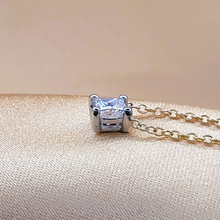0.42ct Princess-Cut Platinum-Set Diamond Pendant Necklace 9ct Yellow Gold from Ace Jewellery, Leeds