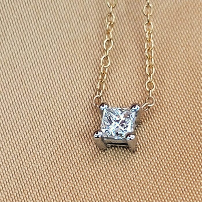 0.42ct Princess-Cut Platinum-Set Diamond Pendant Necklace 9ct Yellow Gold from Ace Jewellery, Leeds