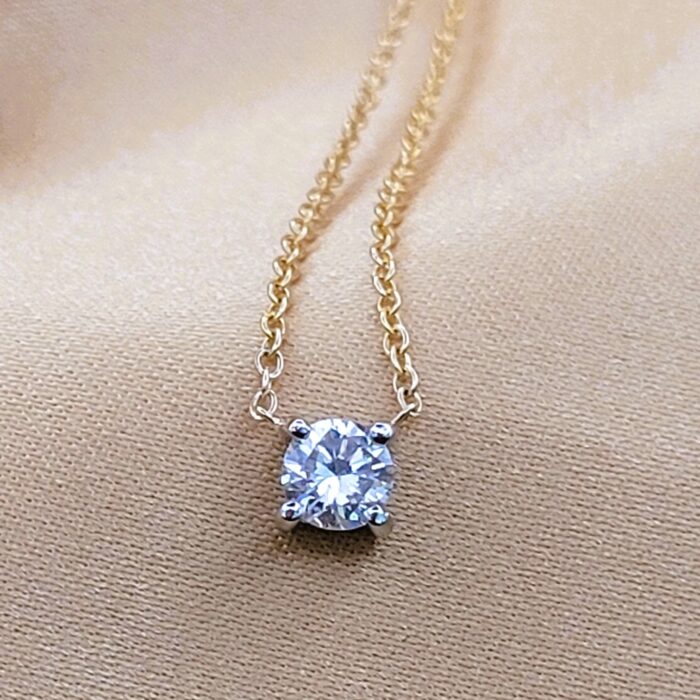 0.42ct Round Platinum-Set Diamond Pendant Necklace 9ct Yellow Gold from Ace Jewellery, Leeds