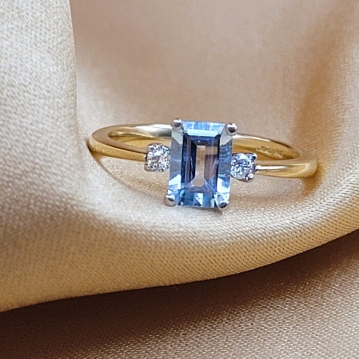 1.10ct Aquamarine & Diamond Three-Stone Ring 18ct Yellow Gold from Ace Jewellery, Leeds
