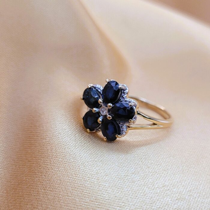 1.265ct Sapphire & Diamond Daisy Cluster Ring 9ct Yellow Gold from Ace Jewellery, Leeds