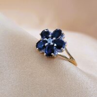 1.265ct Sapphire & Diamond Daisy Cluster Ring 9ct Yellow Gold from Ace Jewellery, Leeds