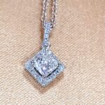 0.42ct Princess-Cut Halo Pendant Necklace Platinum from Ace Jewellery, Leeds