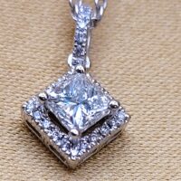0.42ct Princess-Cut Halo Pendant Necklace Platinum from Ace Jewellery, Leeds