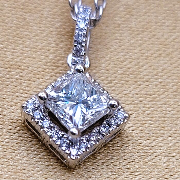0.42ct Princess-Cut Halo Pendant Necklace Platinum from Ace Jewellery, Leeds