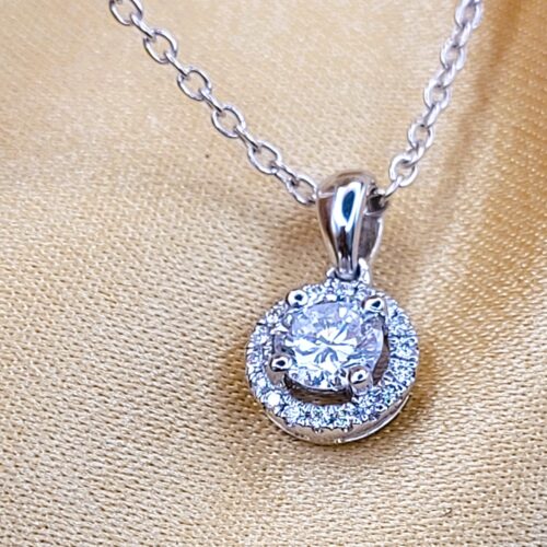 0.37ct Diamond Halo Pendant Necklace Platinum from Ace Jewellery, Leeds