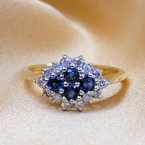 0.65ct Sapphire & Diamond Cluster Ring 18ct Yellow Gold from Ace Jewellery, Leeds
