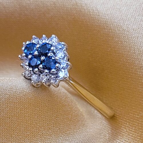 0.65ct Sapphire & Diamond Cluster Ring 18ct Yellow Gold from Ace Jewellery, Leeds