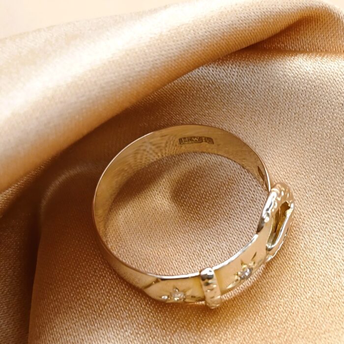 0.08ct Old-Cut Diamond-Set Antique Buckle Ring 18ct Yellow Gold from Ace Jewellery, Leeds