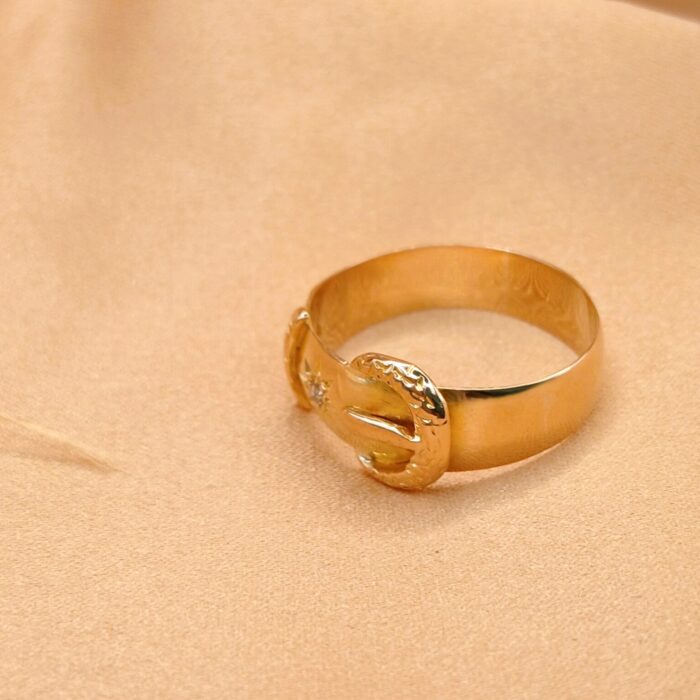 0.08ct Old-Cut Diamond-Set Antique Buckle Ring 18ct Yellow Gold from Ace Jewellery, Leeds