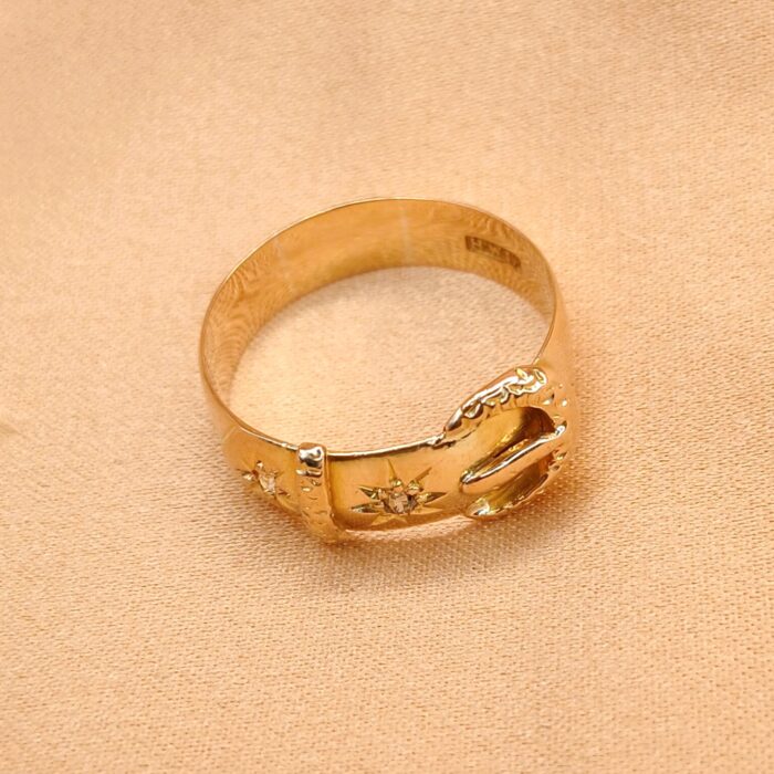 0.08ct Old-Cut Diamond-Set Antique Buckle Ring 18ct Yellow Gold from Ace Jewellery, Leeds