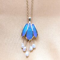 Enamel Pendant Necklace With Pearl Tassel Drops 9ct Yellow Gold from Ace Jewellery, Leeds