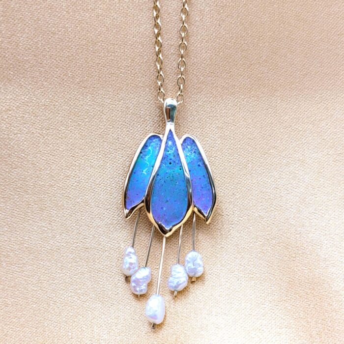 Enamel Pendant Necklace With Pearl Tassel Drops 9ct Yellow Gold from Ace Jewellery, Leeds