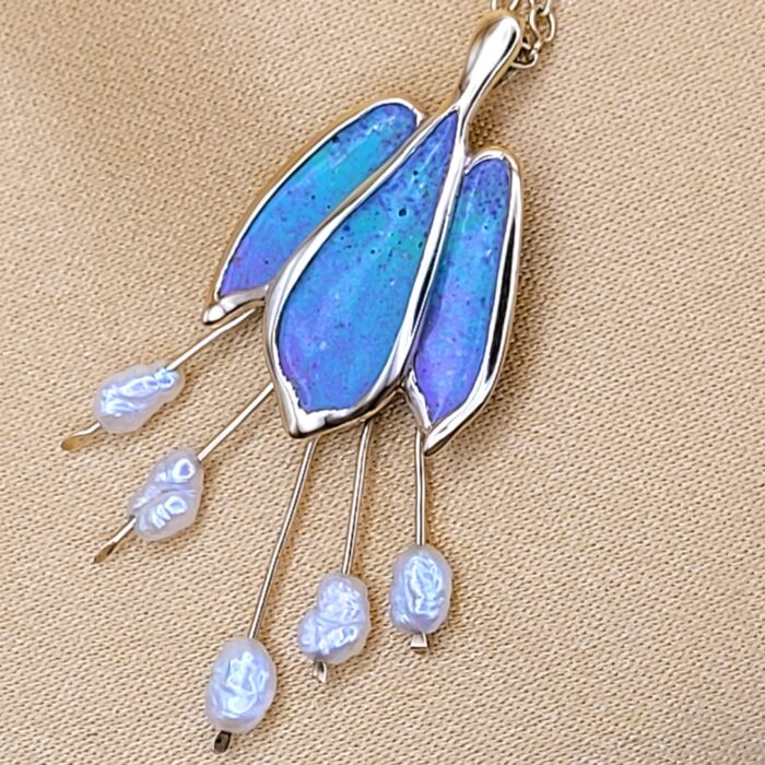 Enamel Pendant Necklace With Pearl Tassel Drops 9ct Yellow Gold from Ace Jewellery, Leeds