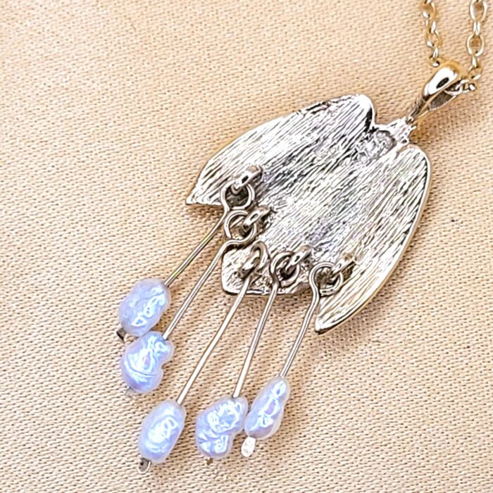 Enamel Pendant Necklace With Pearl Tassel Drops 9ct Yellow Gold from Ace Jewellery, Leeds