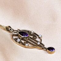 1.0ct Amethyst & Pearl Lavalier Drop Pendant Necklace 9ct Yellow Gold from Ace Jewellery, Leeds