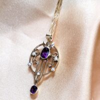 1.0ct Amethyst & Pearl Lavalier Drop Pendant Necklace 9ct Yellow Gold from Ace Jewellery, Leeds