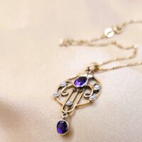 1.0ct Amethyst & Pearl Lavalier Drop Pendant Necklace 9ct Yellow Gold from Ace Jewellery, Leeds