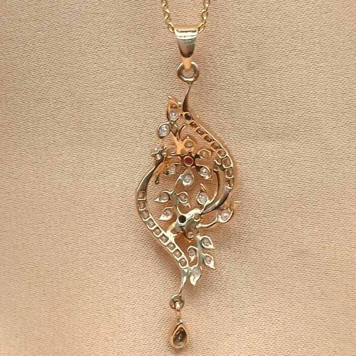 0.67ct Diamond, Emerald & Ruby Pendant Necklace 18ct Yellow Gold from Ace Jewellery, Leeds